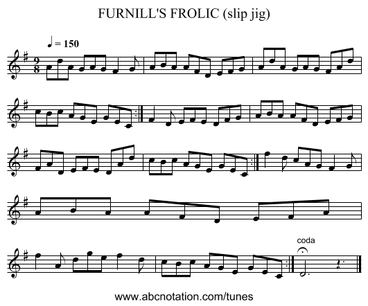 FURNILL'S FROLIC (slip jig) - staff notation