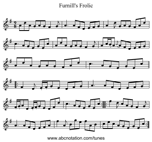 Furnill's Frolic - staff notation