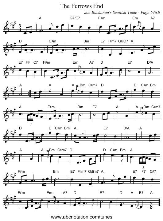 Furrows End, The - staff notation