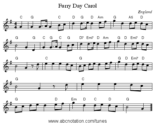 Furry Day Carol - staff notation