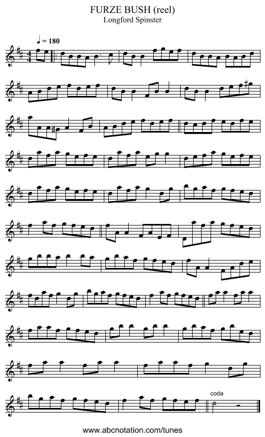FURZE BUSH (reel) - staff notation