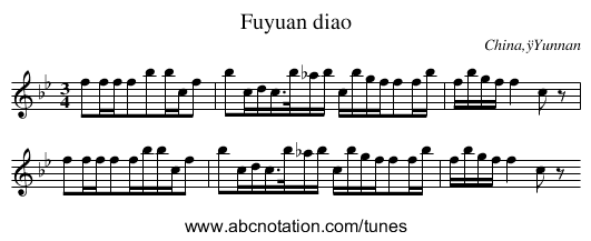 Fuyuan diao - staff notation