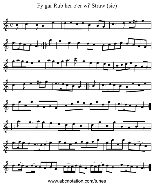 Fy gar Rub her o'er wi' Straw (sic) - staff notation