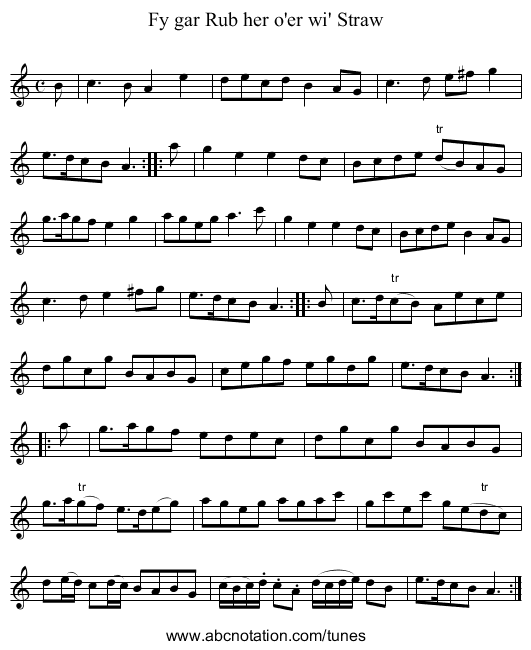 Fy gar Rub her o'er wi' Straw - staff notation