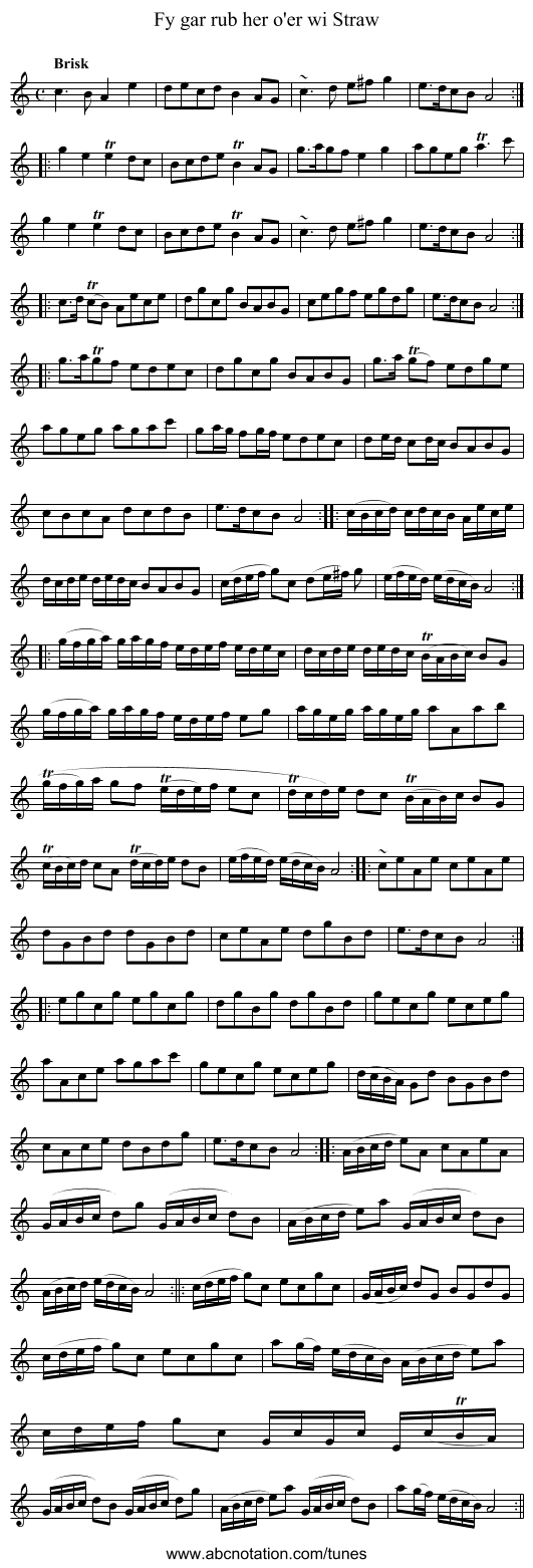 Fy gar rub her o'er wi Straw - staff notation