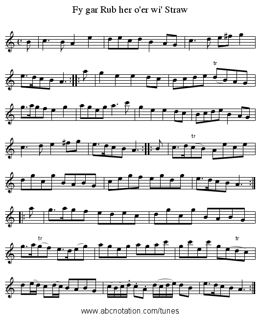 Fy gar Rub her o'er wi' Straw - staff notation