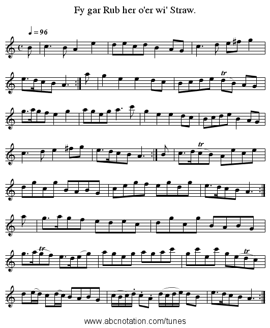 Fy gar Rub her o'er wi' Straw. - staff notation