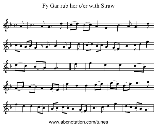 Fy Gar rub her o'er with Straw - staff notation