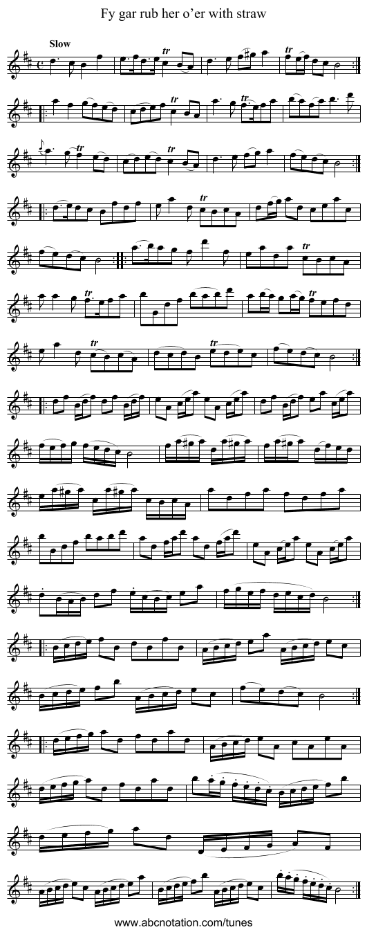 Fy gar rub her o’er with straw - staff notation