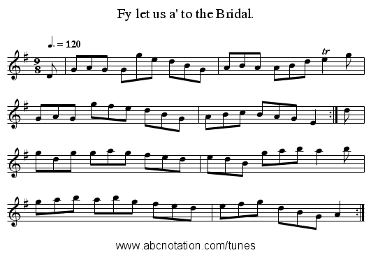 Fy let us a' to the Bridal. - staff notation