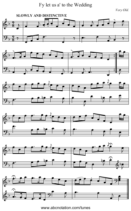 Fy let us a' to the Wedding - staff notation