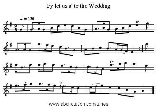 Fy let us a' to the Wedding - staff notation