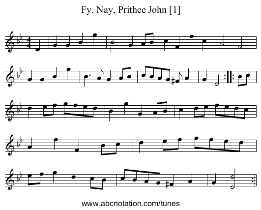 Fy, Nay, Prithee John [1] - staff notation