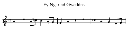 Fy Ngariad Gweddns - staff notation