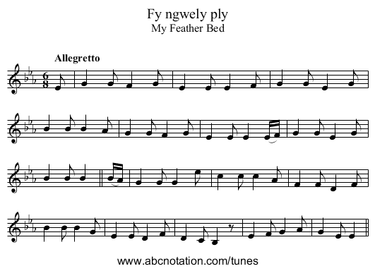 Fy ngwely ply - staff notation