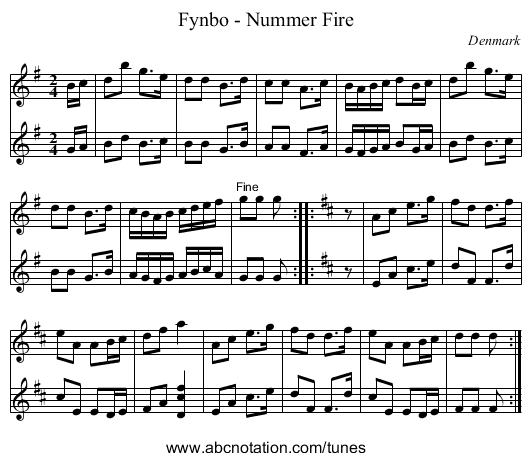 Fynbo - Nummer Fire - staff notation