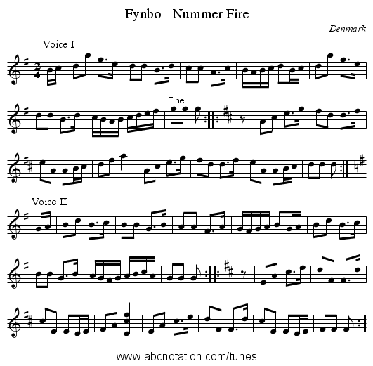 Fynbo - Nummer Fire - staff notation