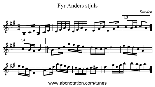 Fyr Anders stjuls - staff notation