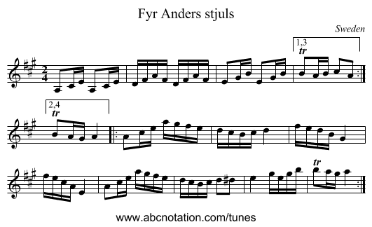 Fyr Anders stjuls - staff notation