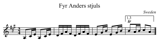 Fyr Anders stjuls - staff notation