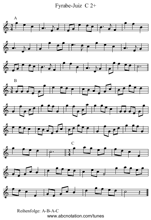 Fyrabe-Juiz  C 2+ - staff notation