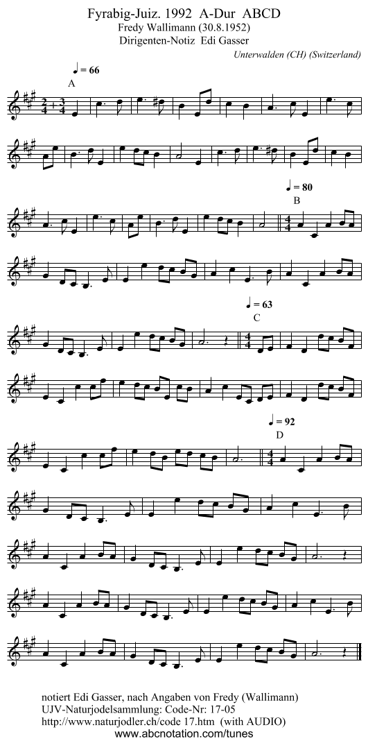 Fyrabig-Juiz. 1992  A-Dur  ABCD - staff notation