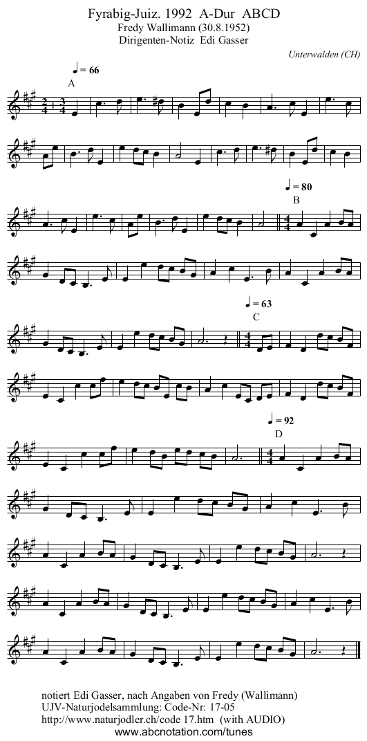 Fyrabig-Juiz. 1992  A-Dur  ABCD - staff notation