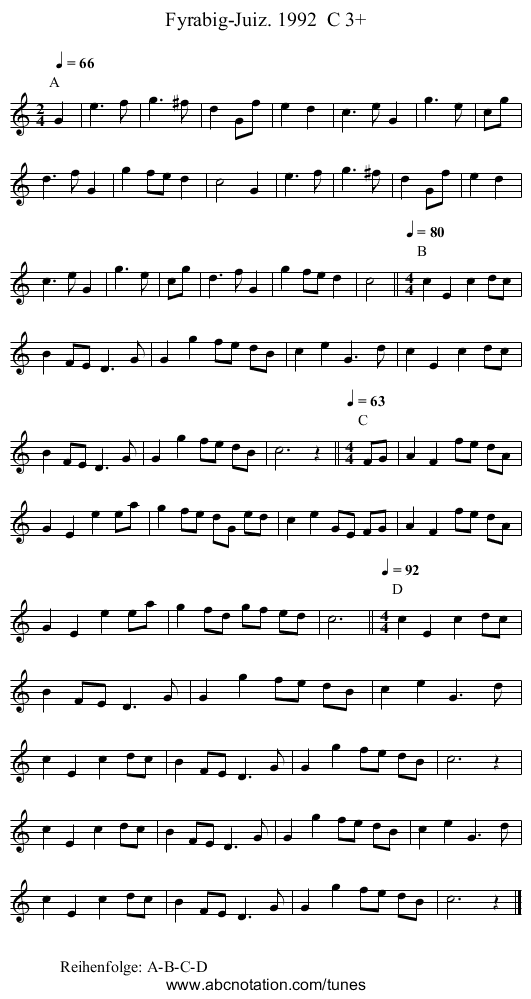 Fyrabig-Juiz. 1992  C 3+ - staff notation