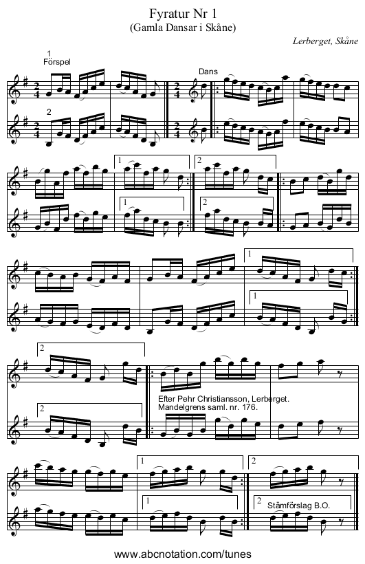 Fyratur Nr 1 - staff notation