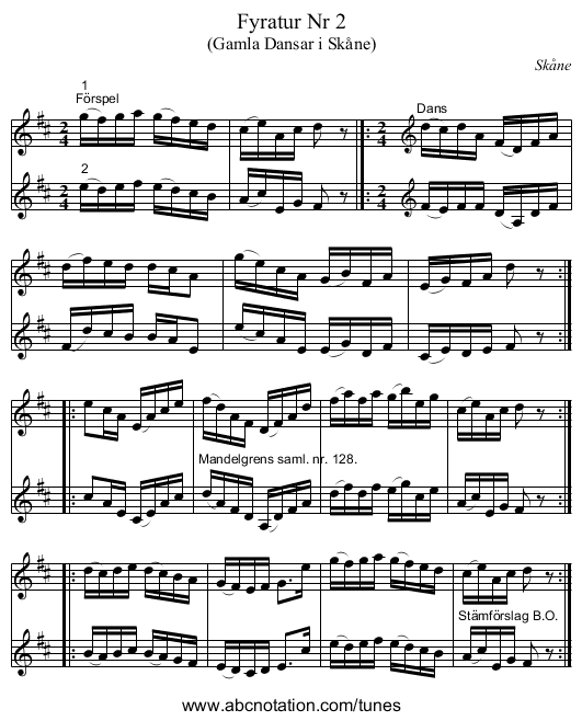 Fyratur Nr 2 - staff notation