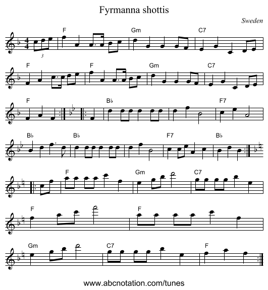 Fyrmanna shottis - staff notation