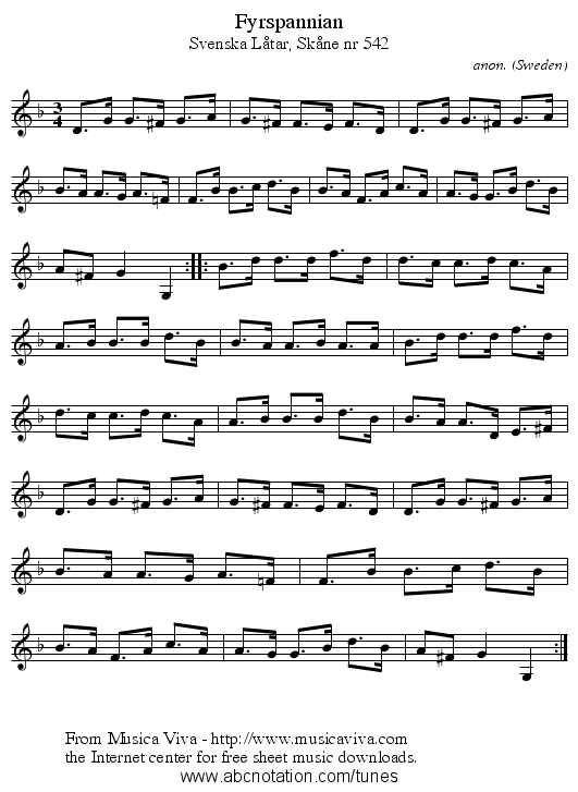 Fyrspannian - staff notation