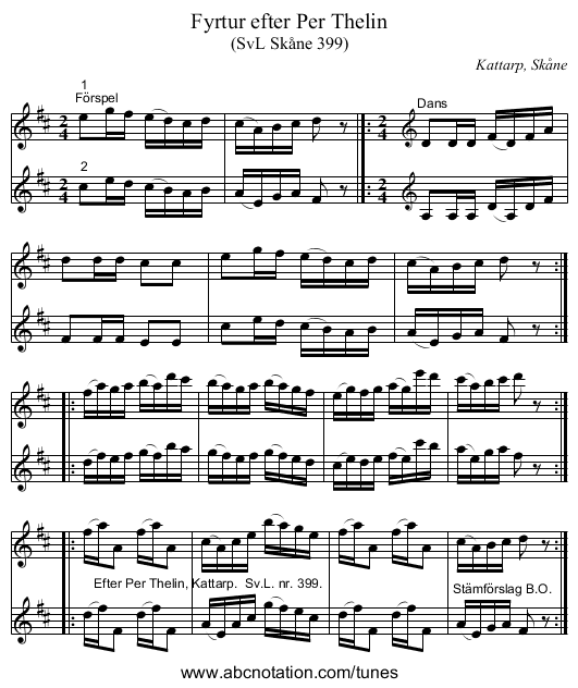 Fyrtur efter Per Thelin - staff notation