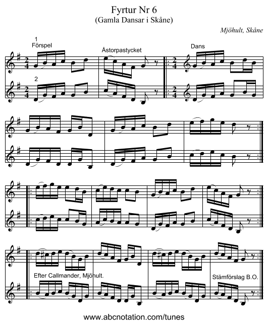 Fyrtur Nr 6 - staff notation