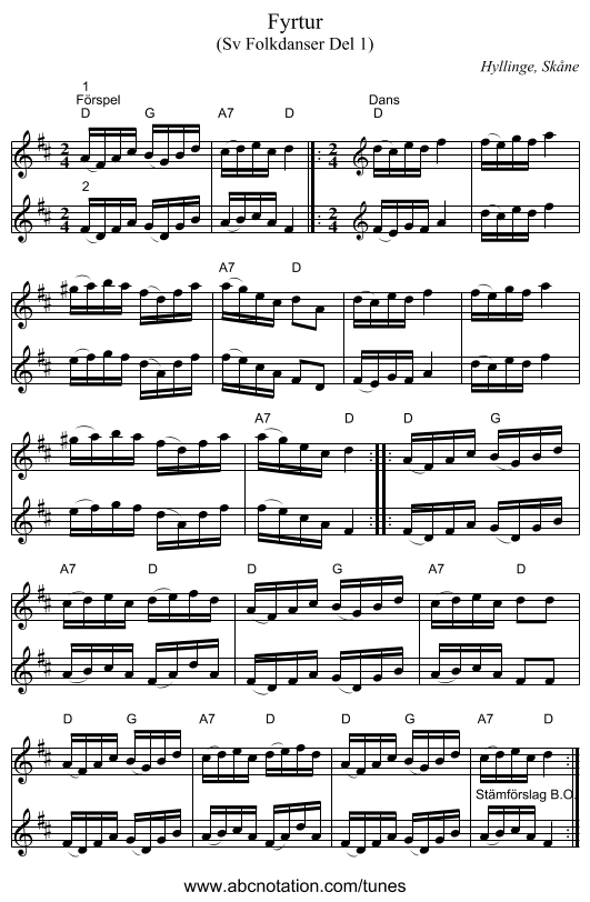 Fyrtur - staff notation