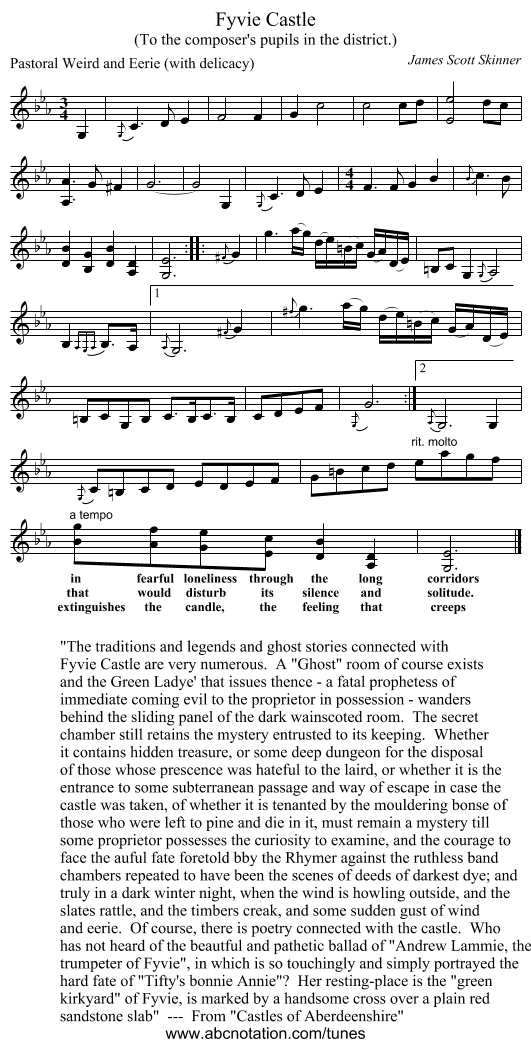 Fyvie Castle - staff notation
