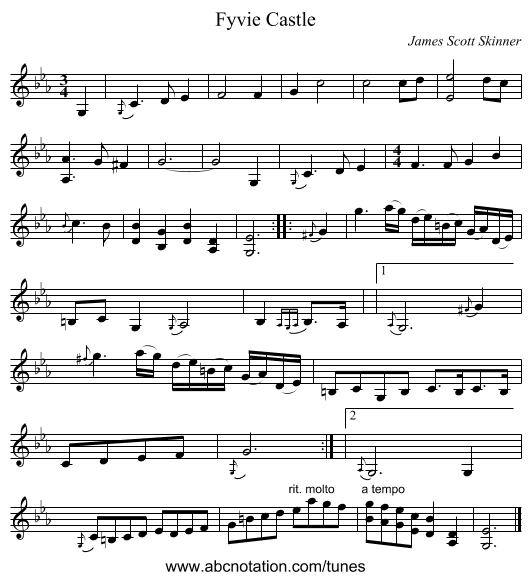 Fyvie Castle - staff notation