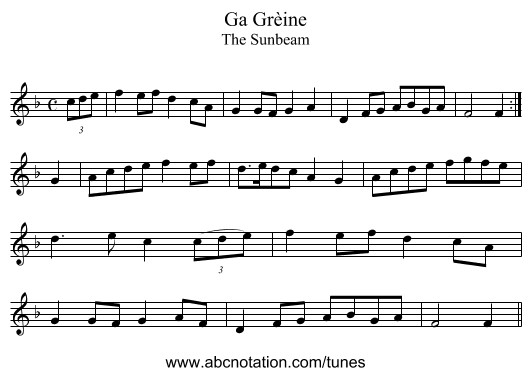 Ga Grèine - staff notation