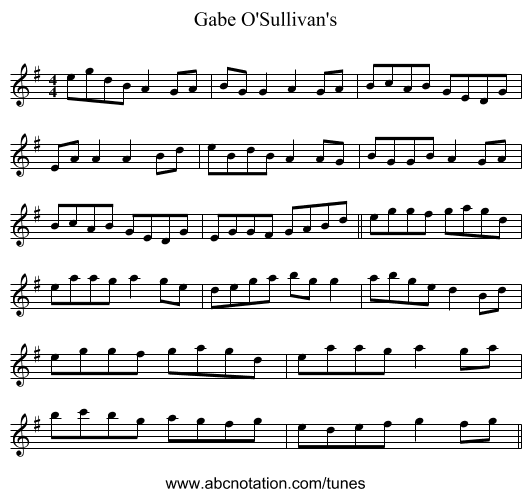 Gabe O'Sullivan's - staff notation
