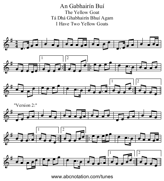 Gabhair&iacute;n Bu&iacute;, An - staff notation