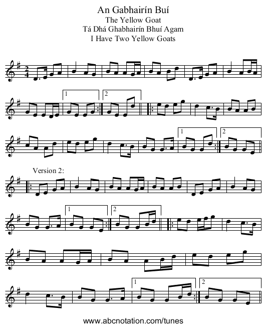 Gabhairín Buí, An - staff notation