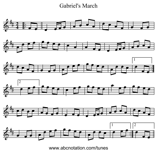 Gabriel's March - staff notation