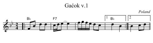 Gaćok v.1 - staff notation