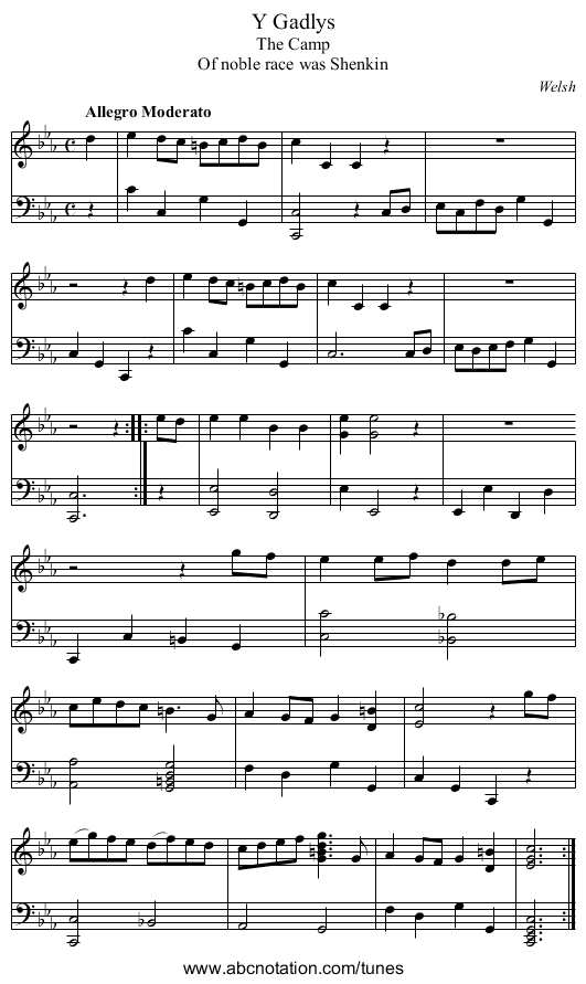 Gadlys, Y - staff notation