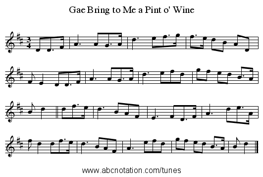 Gae Bring to Me a Pint o' Wine - staff notation