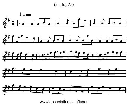 Gaelic Air - staff notation