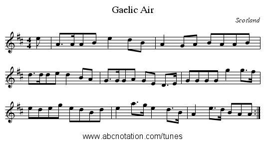 Gaelic Air - staff notation