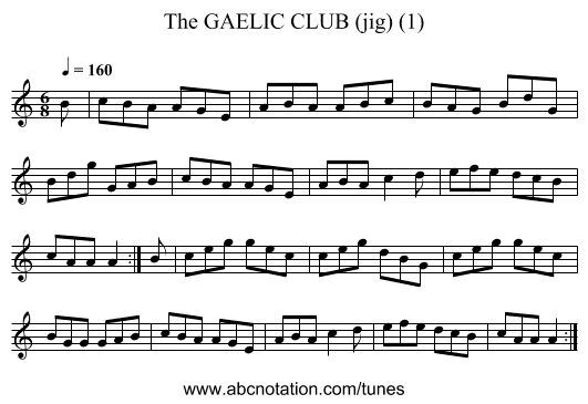 GAELIC CLUB (jig) (1), The - staff notation