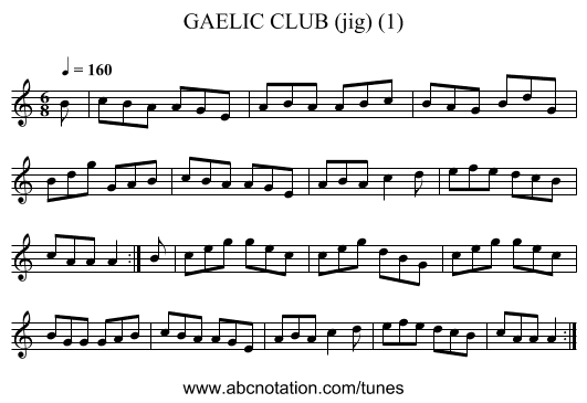 GAELIC CLUB (jig) (1) - staff notation