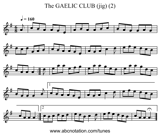 GAELIC CLUB (jig) (2), The - staff notation